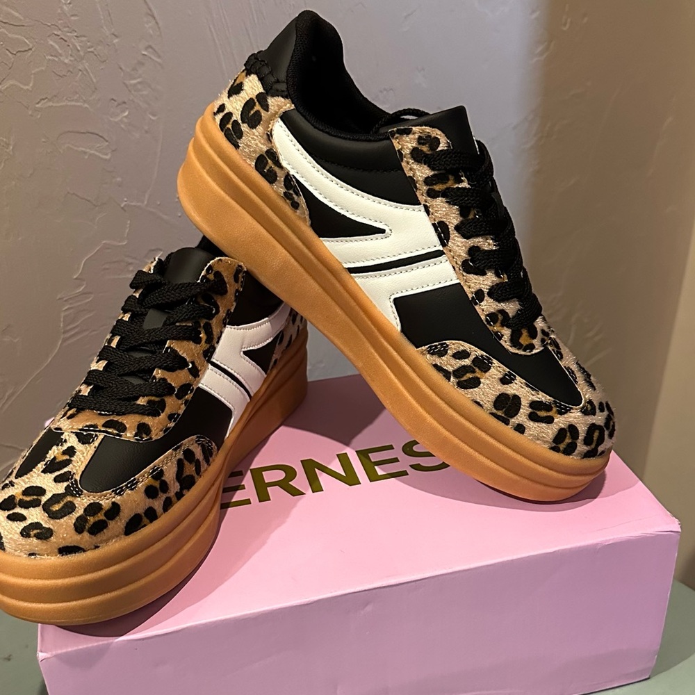 Leopard Print Sneakers with Black and White Accents